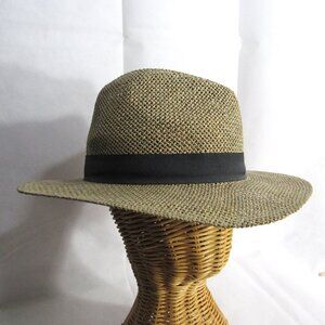 "RIBBONS" WOMEN'S OPEN WEAVE STRAW FEDORA HAT  L/XL